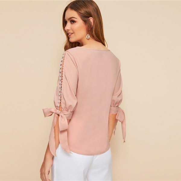 Blusa de manga longa com pérolas - Imagem 2